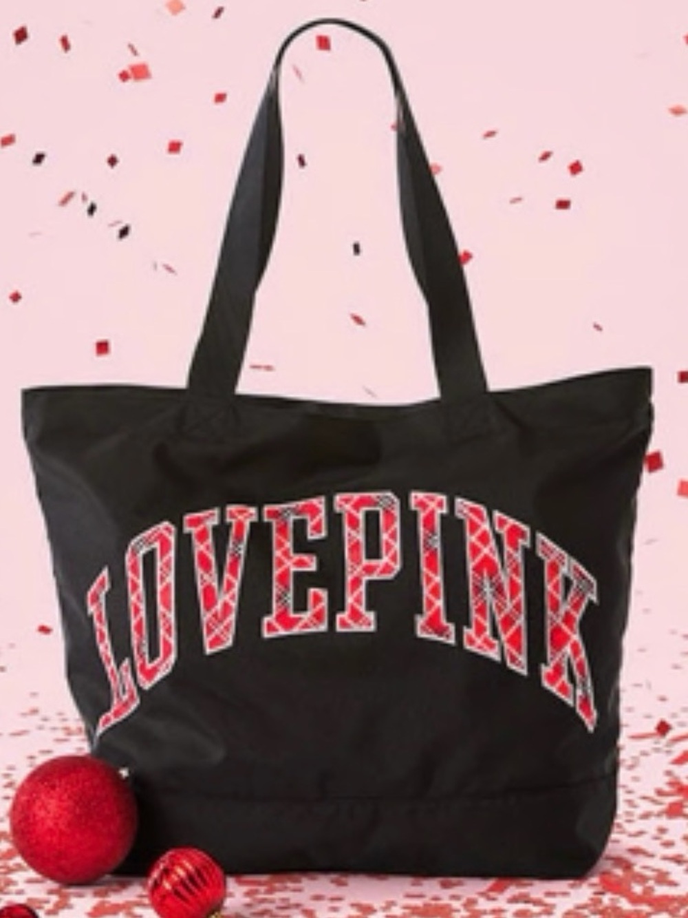 PINK Victoria's Secret Black Tote Red Plaid  Logo Zip Top NWT